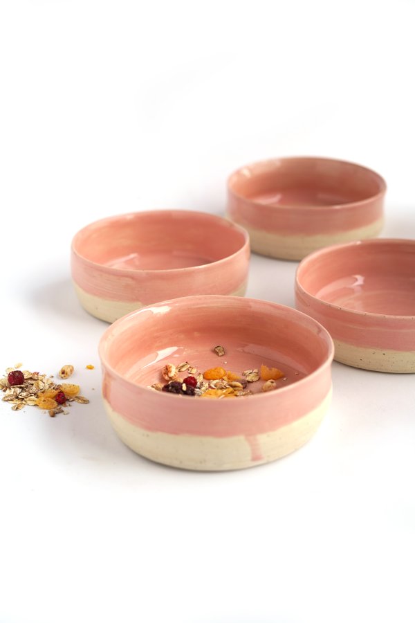 Handgetöpferte Müslischale aus Keramik – rosa natur, Unikat